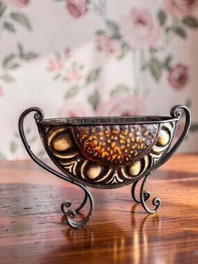 Vintage Style Metal Planter Floral Centerpiece Bowl Scroll Feet Bronze Gold 14"